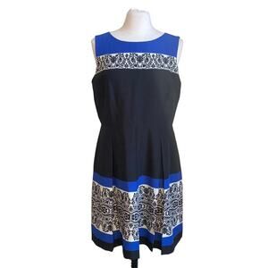 TAHARI Dress Womens Sz 14 Petite Black Blue Wedding Garden Classic Heritage